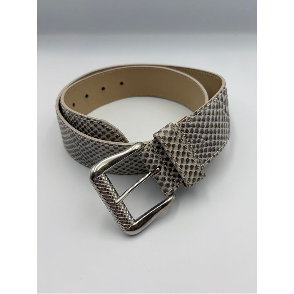 Berge Italy Genuine Leather Snakeskin Embossed Belt Gray Taupe Size Small